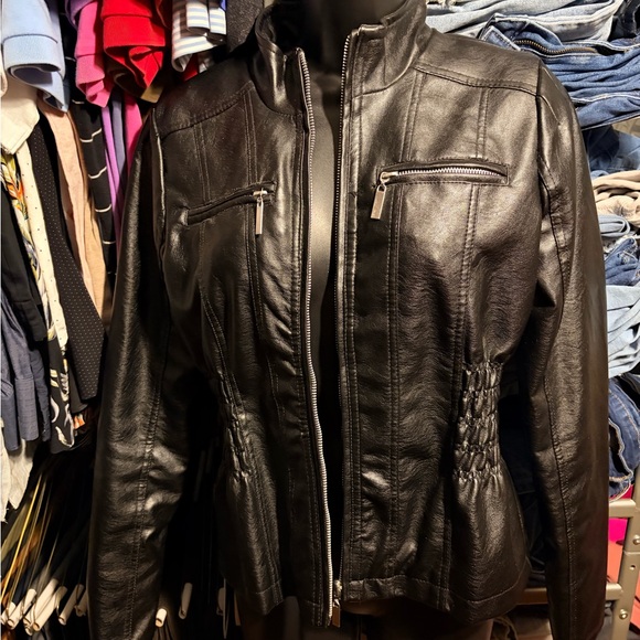 New Look Jackets & Blazers - New Look Black Leather Jacket with Zipper Details